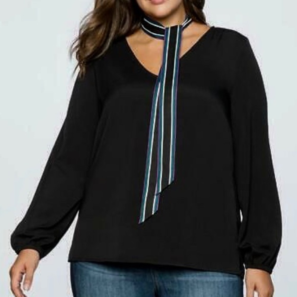 Eloquii • 28 • V-Neck Long Sleeve Blouse w/Necktie